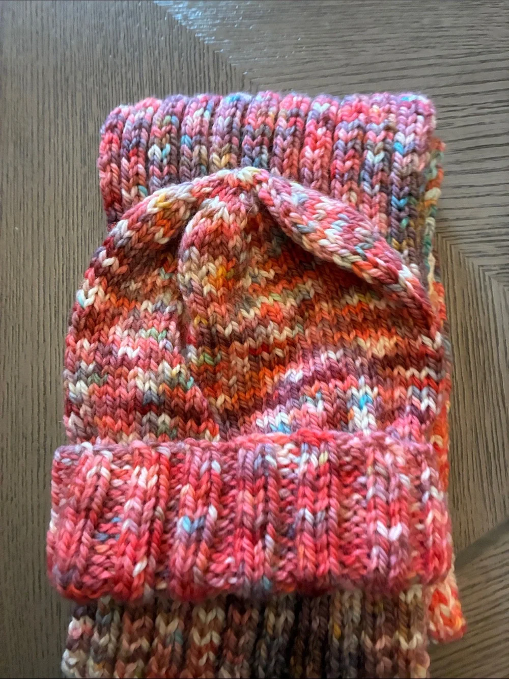 New Hand Crocheted Kids Multicolor Knit Hat & Scarf Set - Pink Accent Gift set